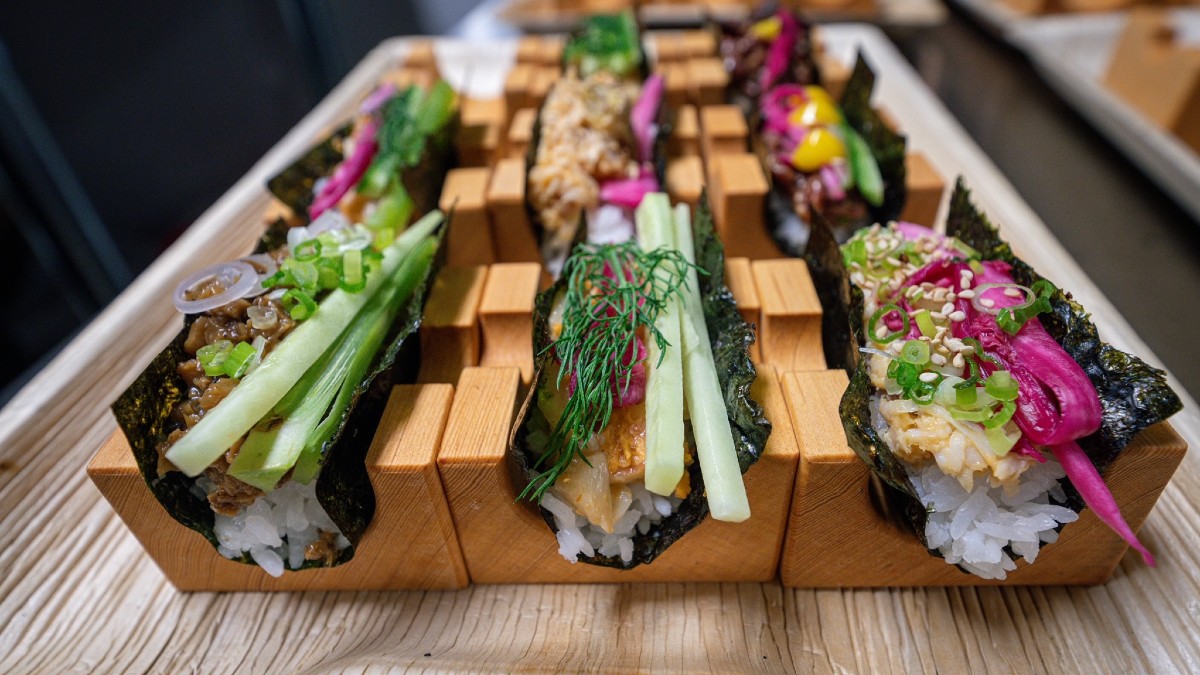 Hand rolls from the Ok Yeah cocktail bar in the back of Hey Kiddo in Denver.