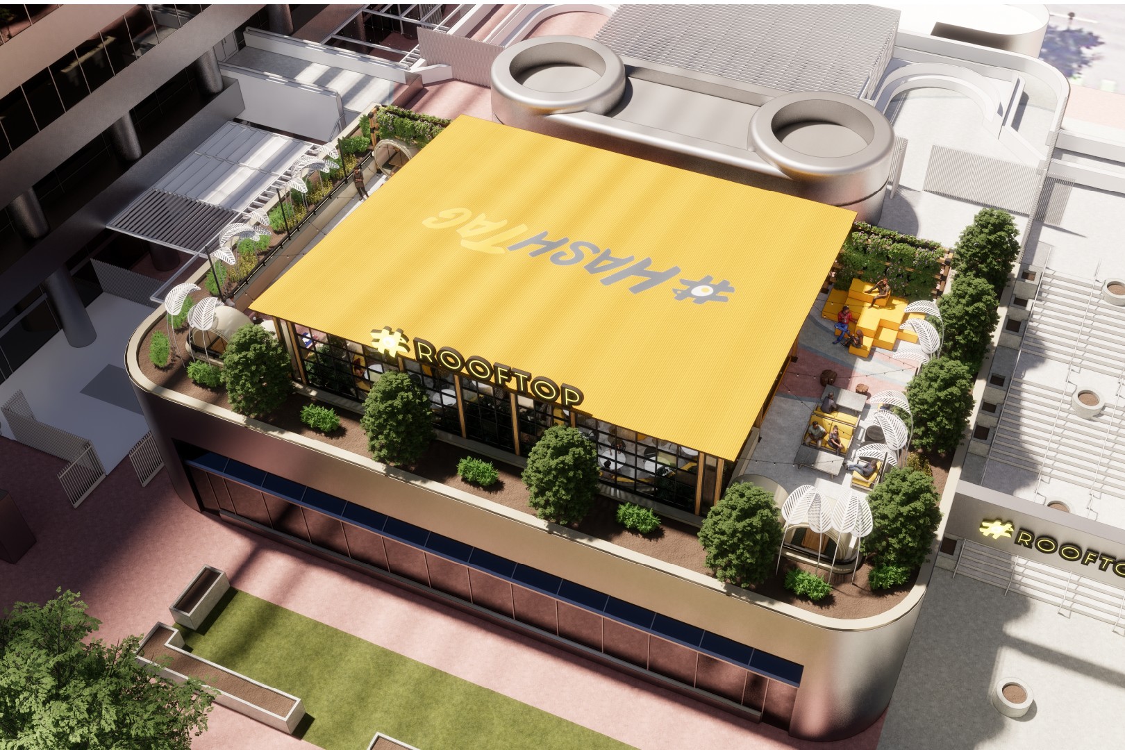 A birds-eye rendering of the new HashTAG brunch restaurant in Denver.