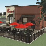 A rendering of a future chick-fil-a restaurant.