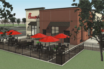 A rendering of a future chick-fil-a restaurant.