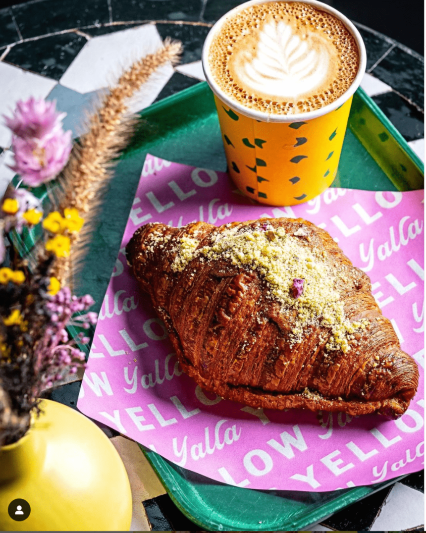 Yellow Café’s menu features charcoal-grilled kebab sandwiches, and sweet and savory pastries, among other Middle Eastern dishes. Photo Credit: Yellow Café’s Instagram