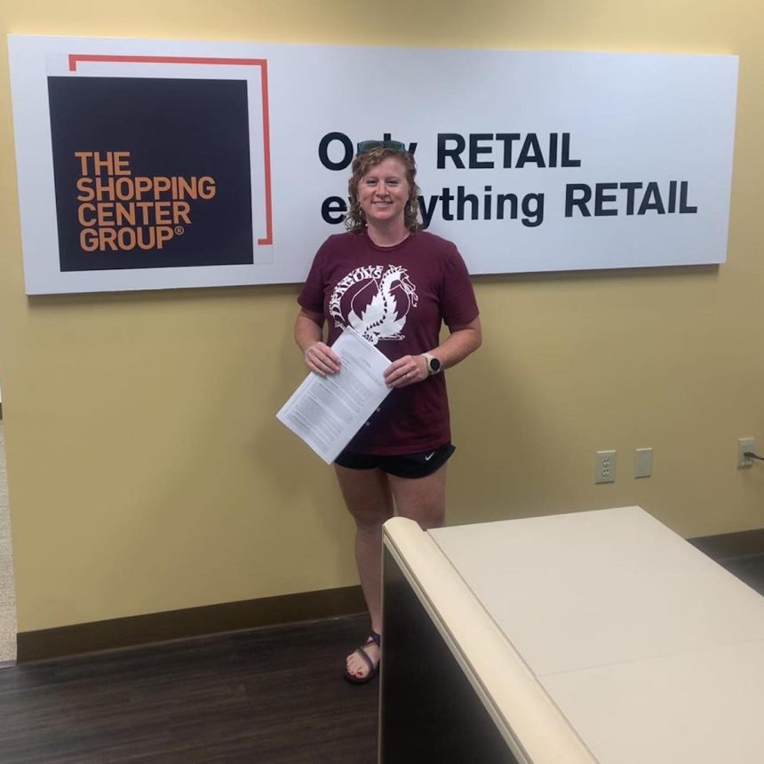 Head Brewer Maggie Emerson during the lease signing for Maroon Brew Co. on Sept. 12, 2023 | Photo: Official