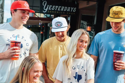 A group of young people wearing HTeaO merchandise and drinking iced teas which will be sold at the new Charleston location soon