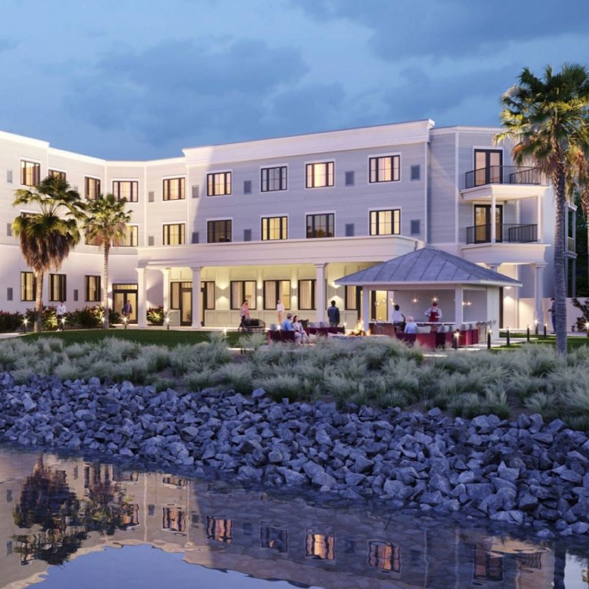 the george hotel rendering with restaurant overlooking the marina in georgetown sc