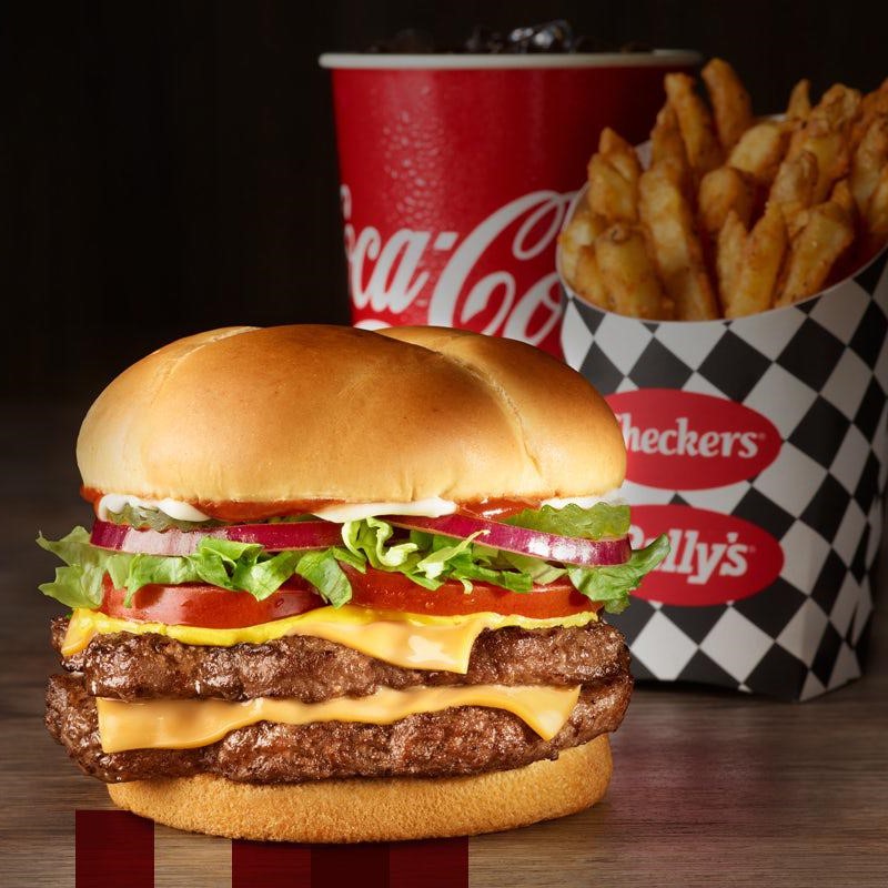 a burger fries and drink combo as served at the new checkers restaurant franchise that will open in West Ashley later this year