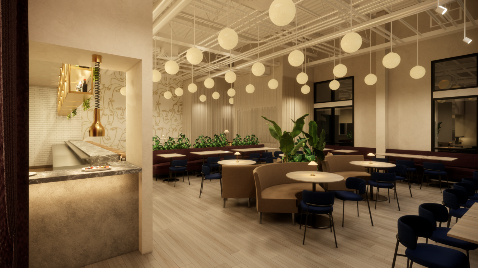 the jackson dining open kitchen rendering