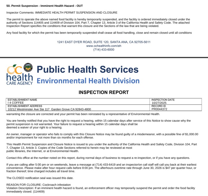 Screenshot of the i4 coffee inspection report