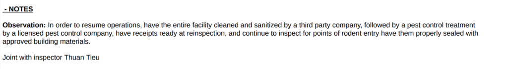 Screenshot of the important note for the restaurant to resume its operations