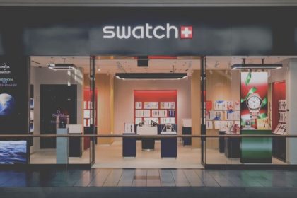 The newly opened Swatch store features an airy, modern interior