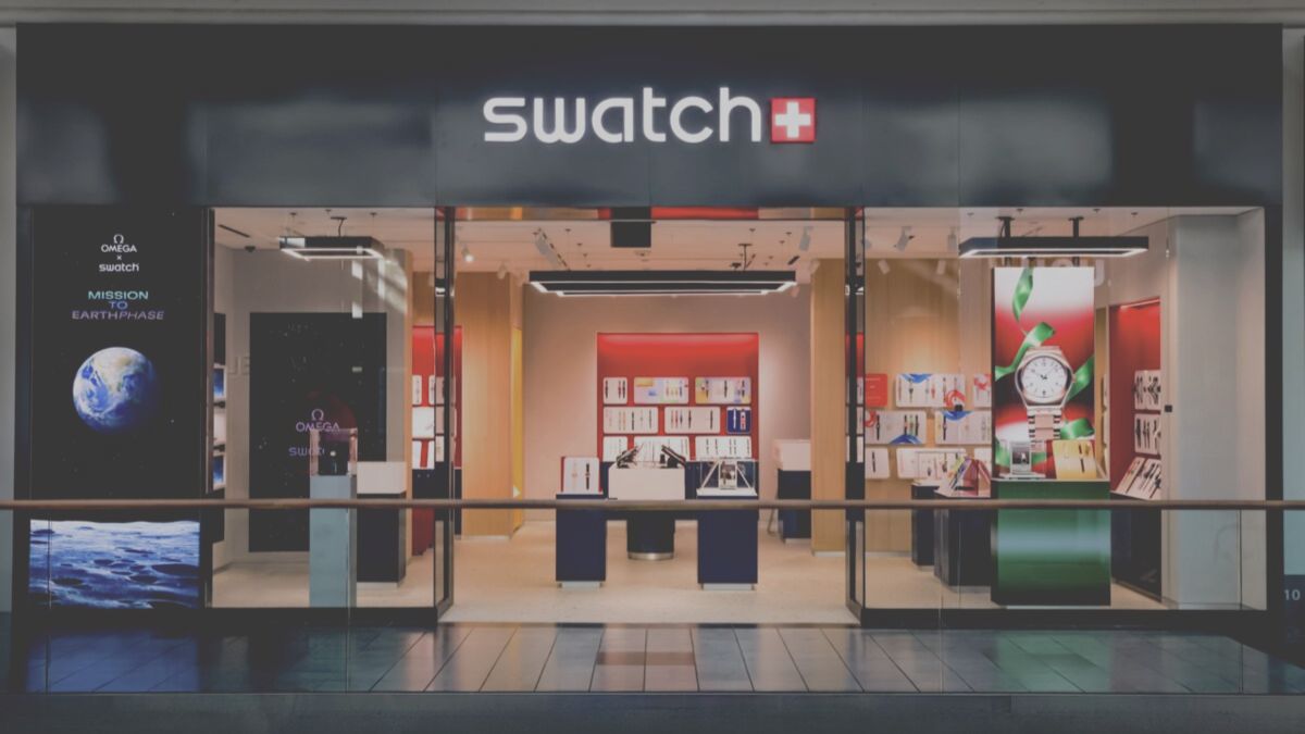 The newly opened Swatch store features an airy, modern interior