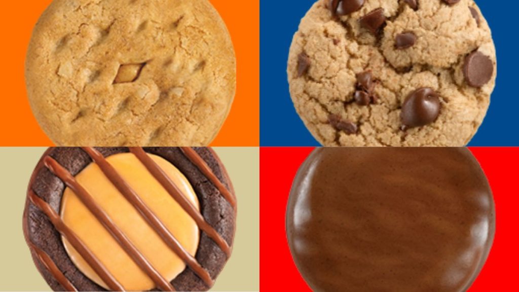 Image of Do-si-dos, Caramel Chocolate Chip, Tagalongs, and Adventurefuls starting from upper left to lower left