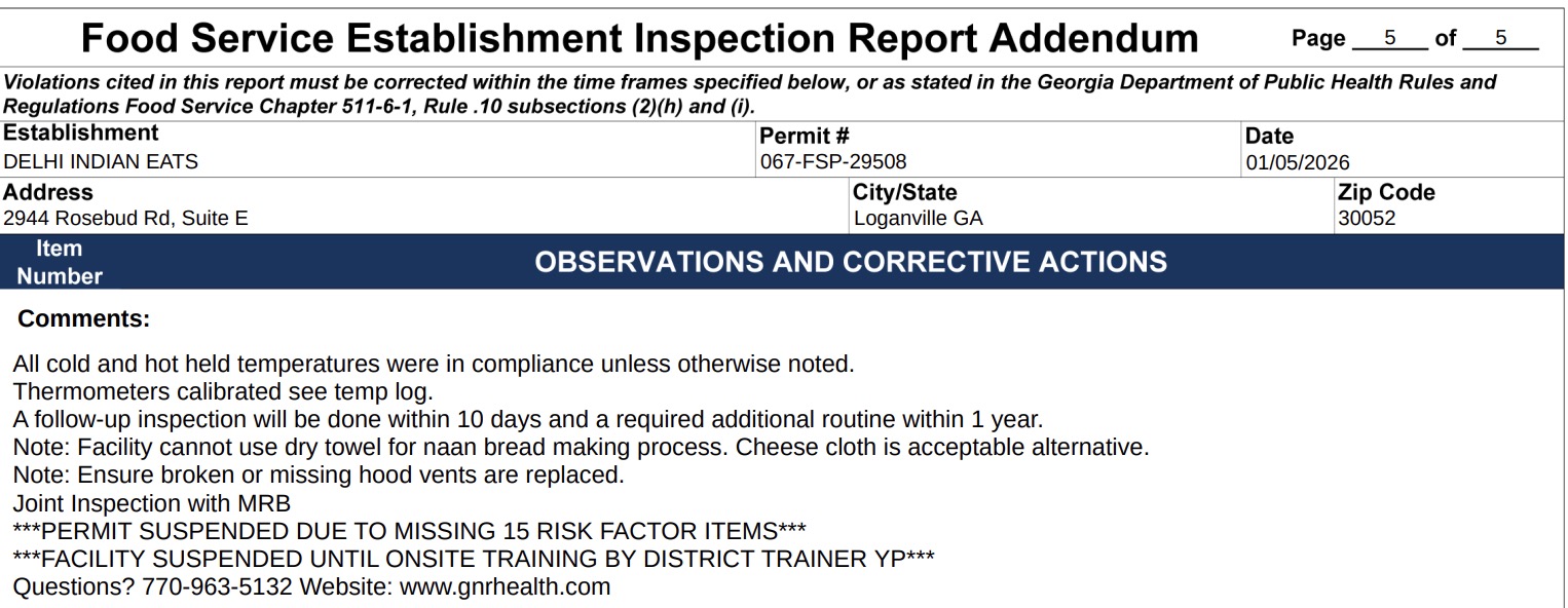 The report said that an insect control device was placed over a food prep area, dead roaches were observed in the kitchen, and light shields were installed.