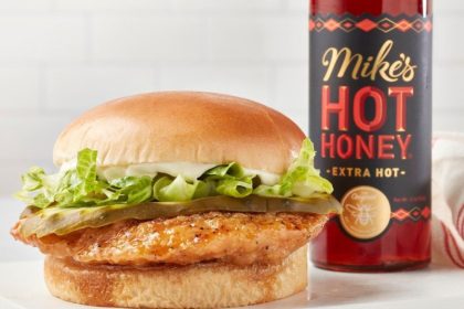 The lineup includes the Hot Honey Chicken Sandwich, which features a crispy chicken breast patty glazed with Mike’s Hot Honey - Extra Hot