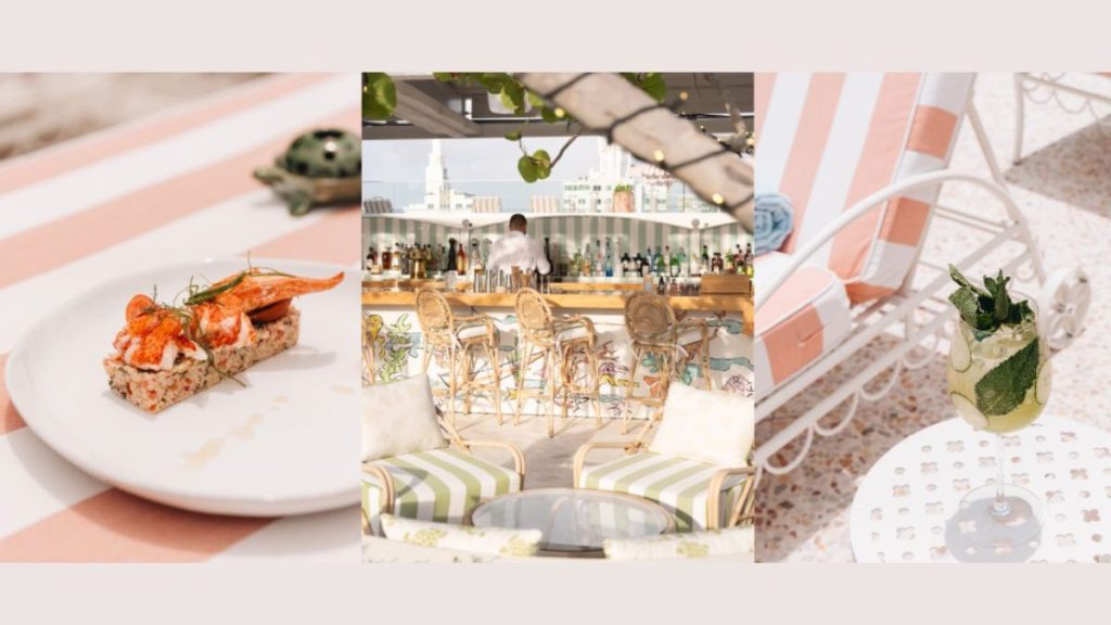 This image shows food and drinks served at Vilebrequin La Plage