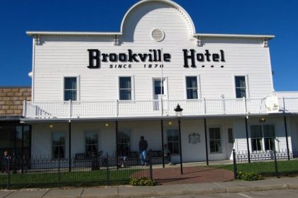 Front view of the Brookville Hotel, later renamed as Legacy Kansas