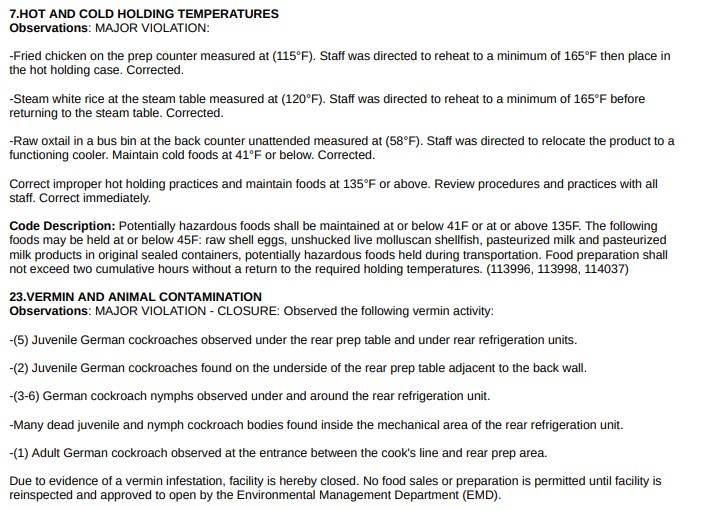 Screenshot of the violations