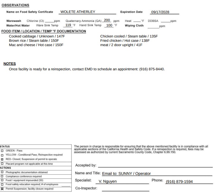 Comments in the inspection report