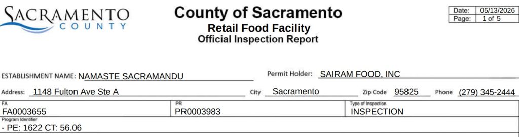 Namaste Sacramandu’s inspection report screenshot
