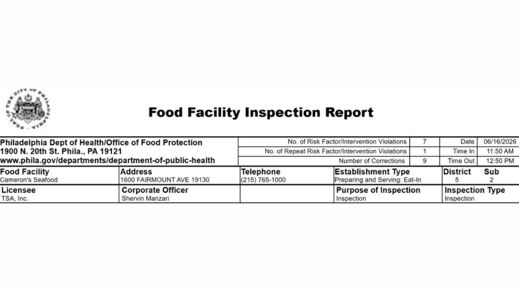 Screenshot of the inspection report