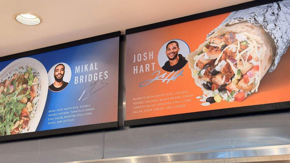 Menu boards spotlight the athletes’ signature orders