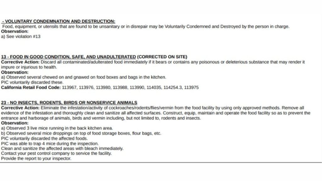 Screenshot of the violations