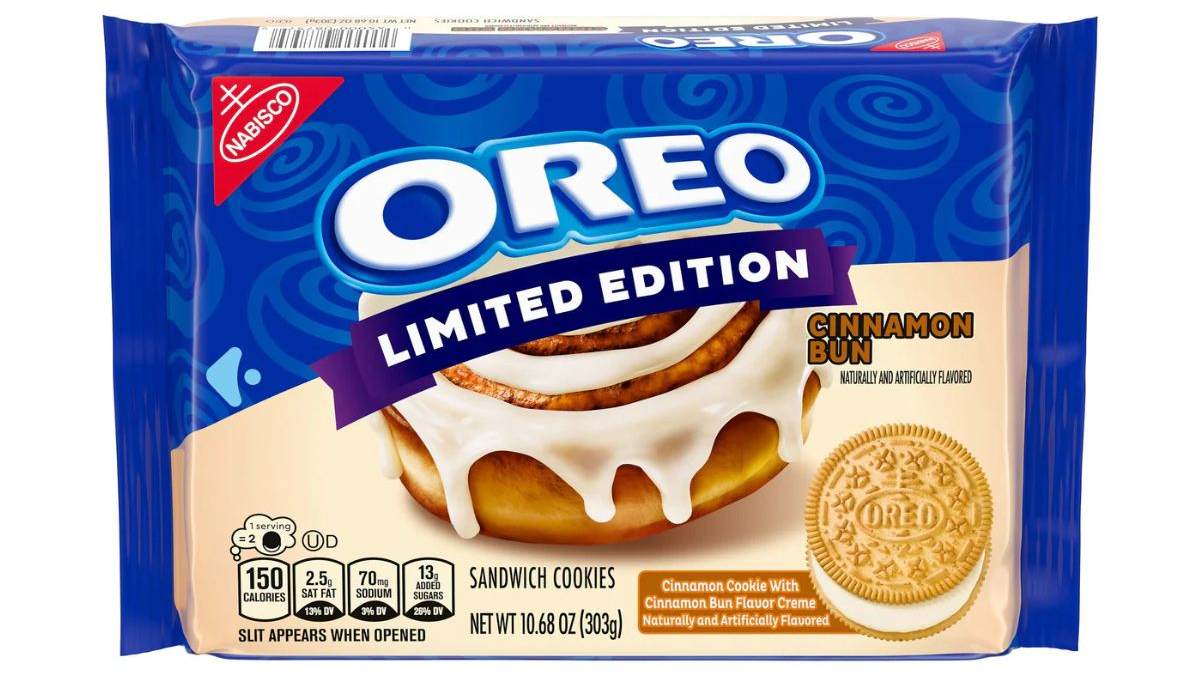 This image shows Oreo’s limited-edition Cinnamon Bun Cookies