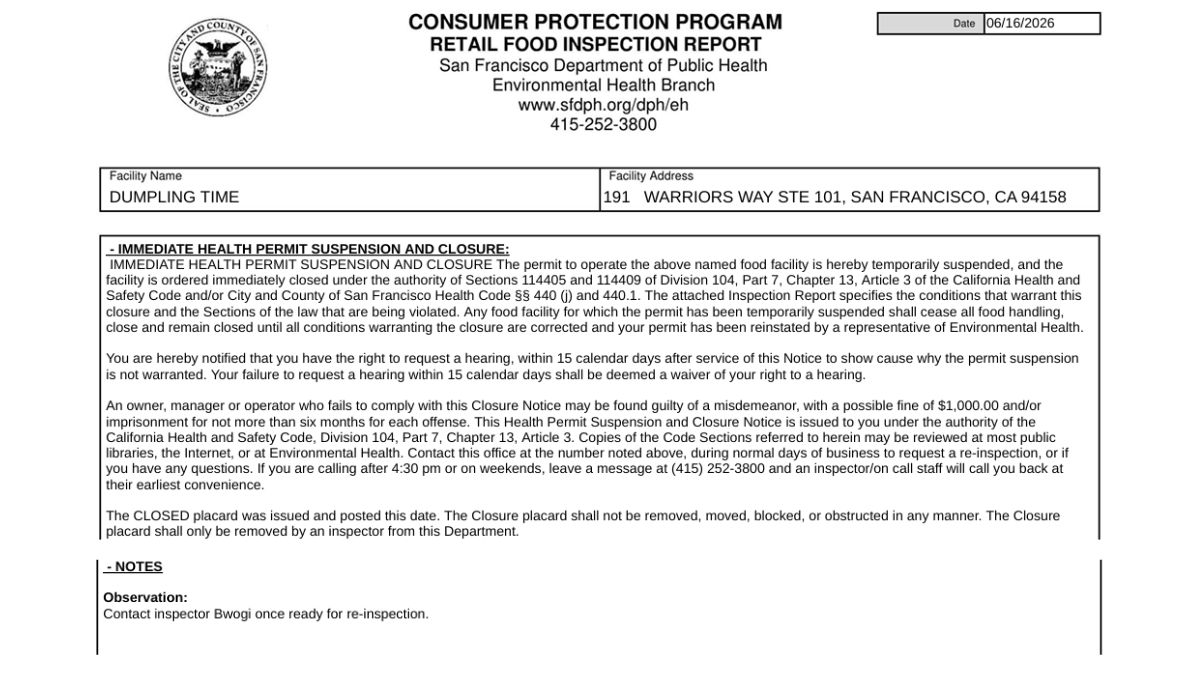 Inspection report sreenshot of the comments