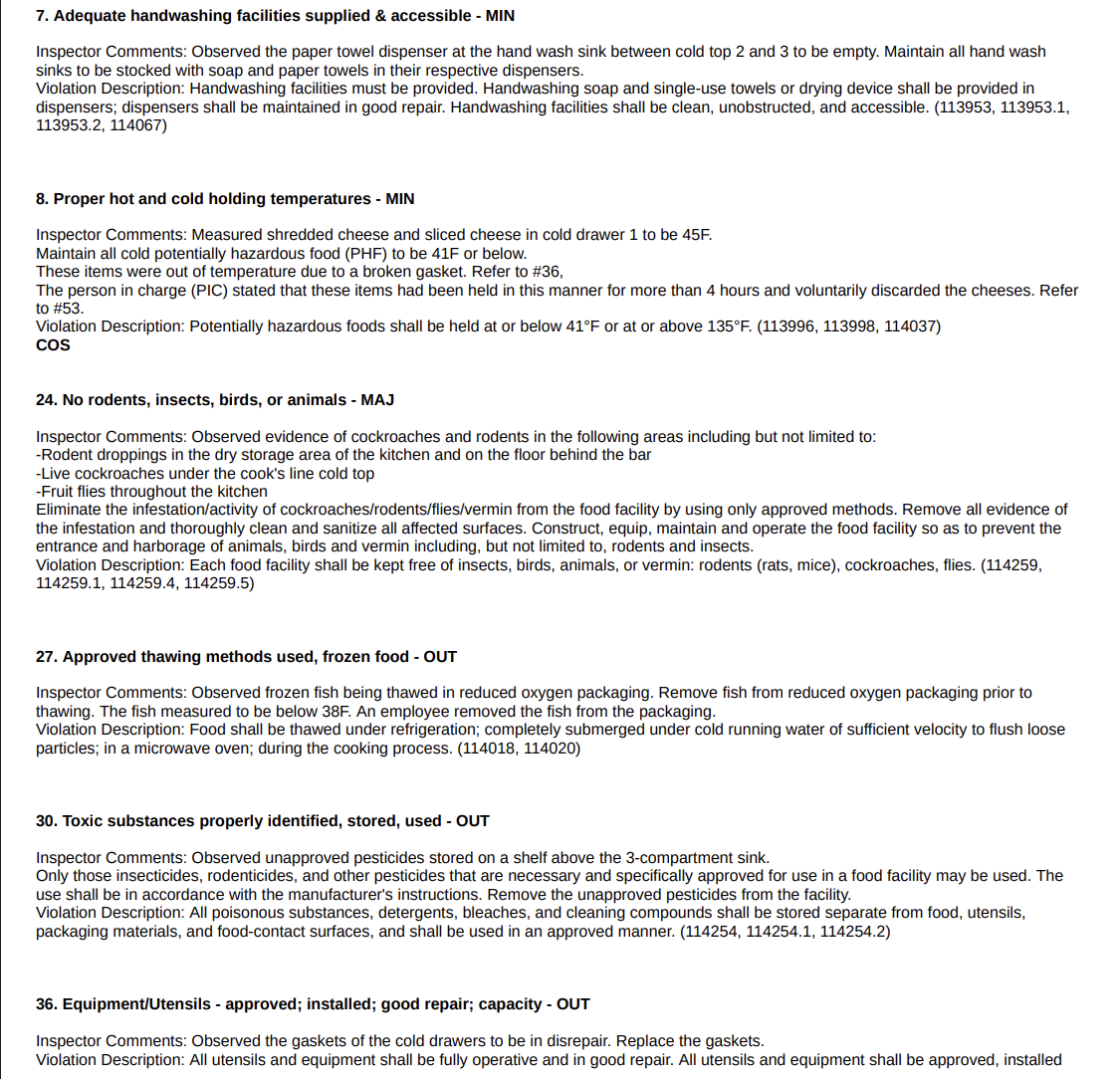 Screenshot of the violations mentioned in the report (inspections.myhealthdepartment.com/orange-county)
