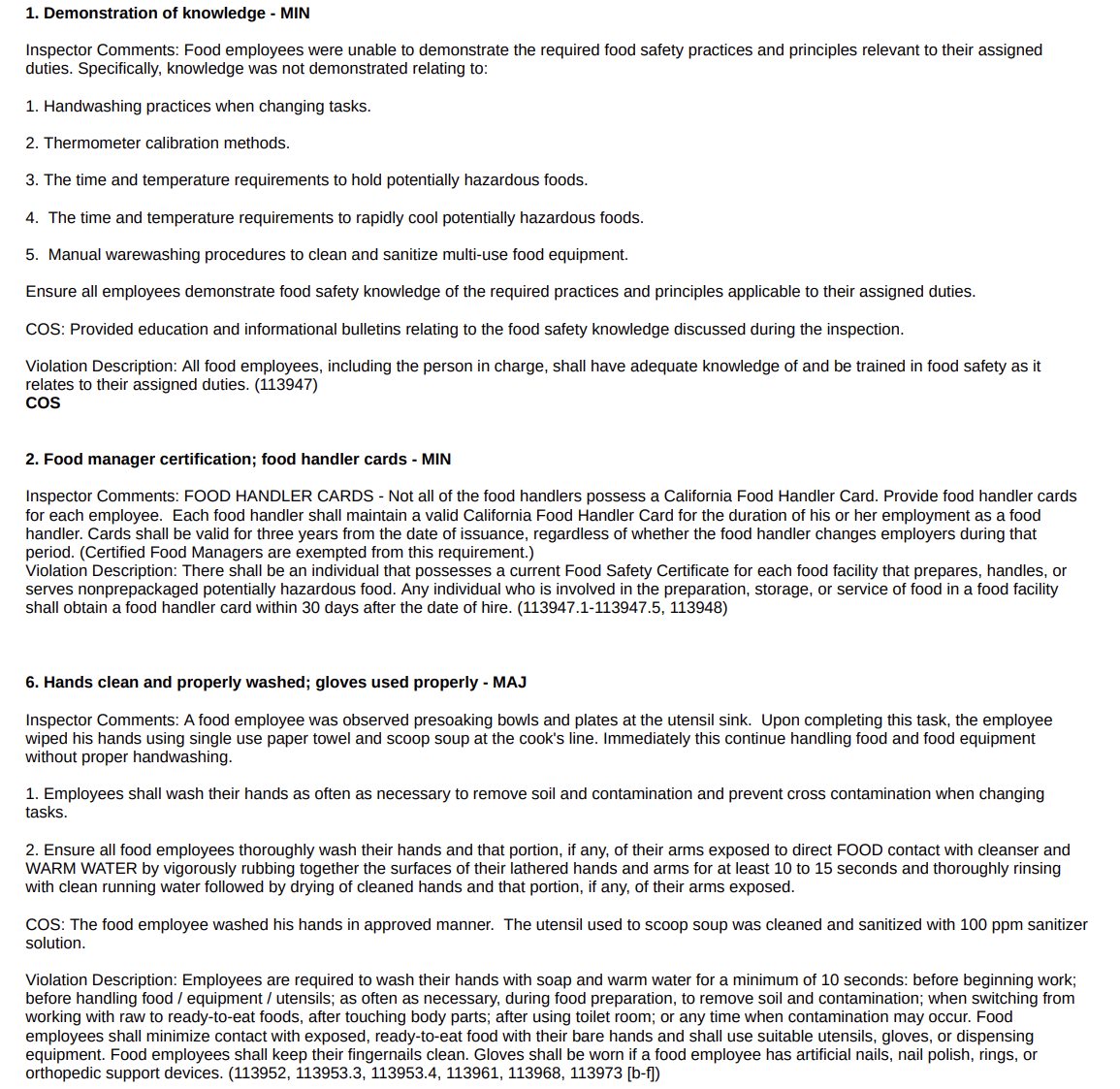 Screenshot of the violations mentioned in the report (inspections.myhealthdepartment.com/orange-county)