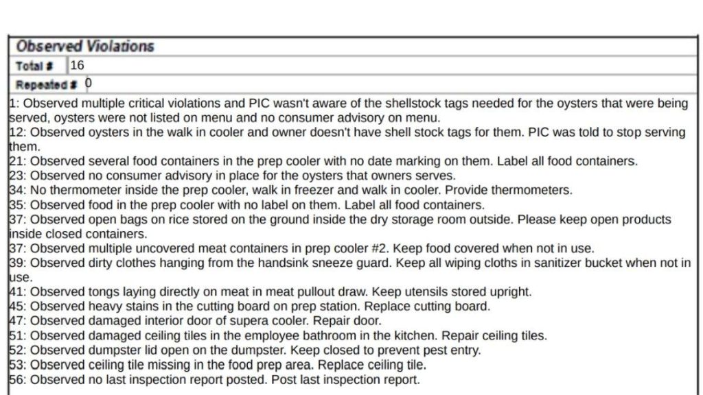 Screenshot of the violations