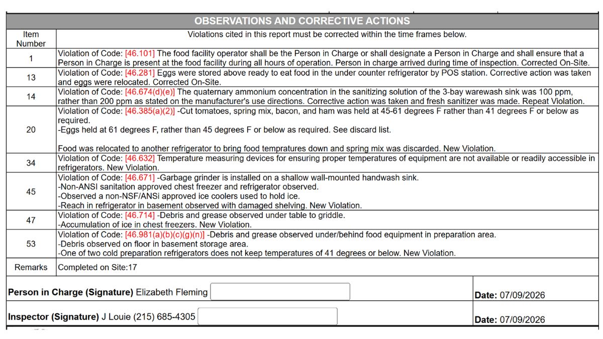 Screenshot of violation