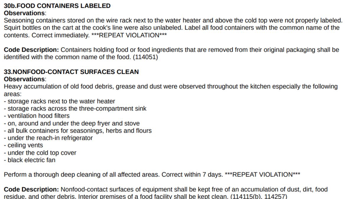 Observations and violations screenshot