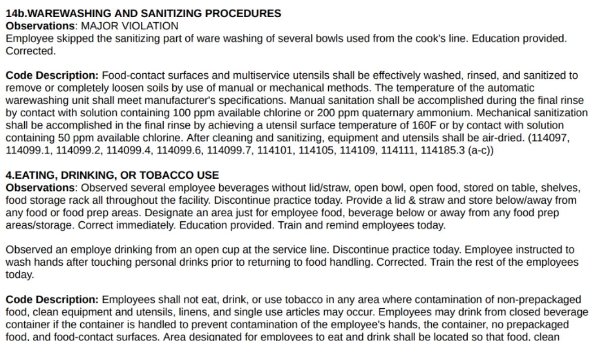 Laka BBQ's violation noted in the health inspection report