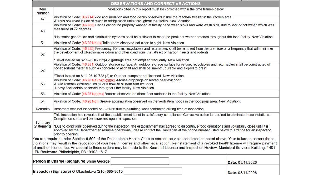 Screenshot of the follow-up inspection comments mentioned in the report