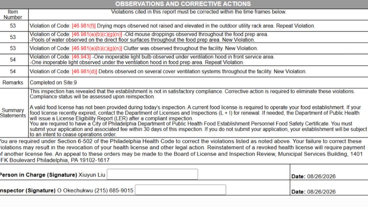 Umi Hot Pot Sushi & Seafood Buffet health inspection report screenshot