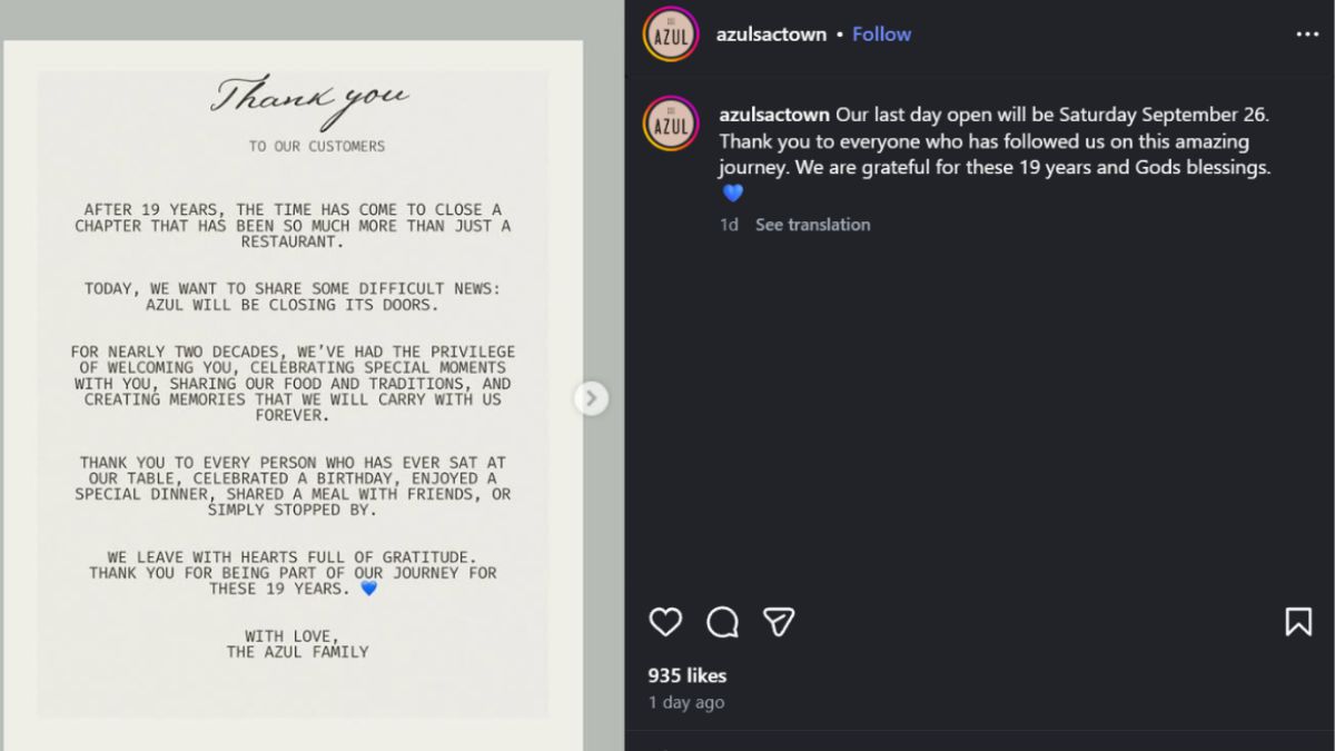 Screenshot of the closure announcement