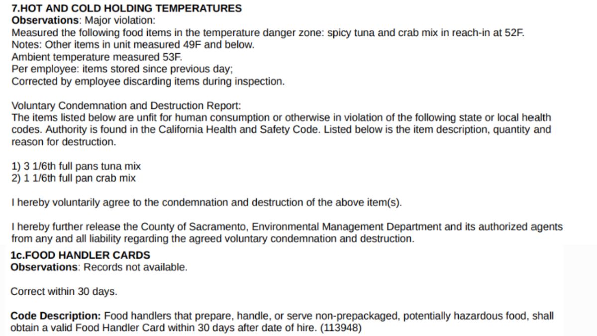 Screenshot of violations