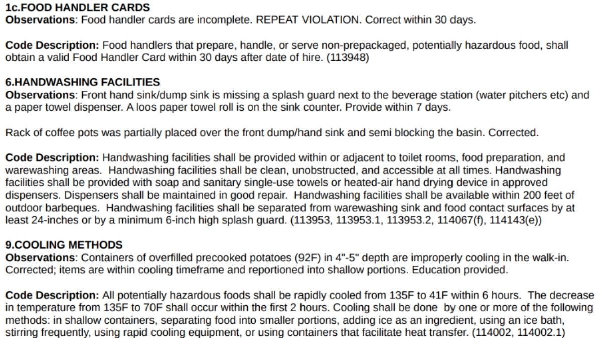 Screenshot of the violations