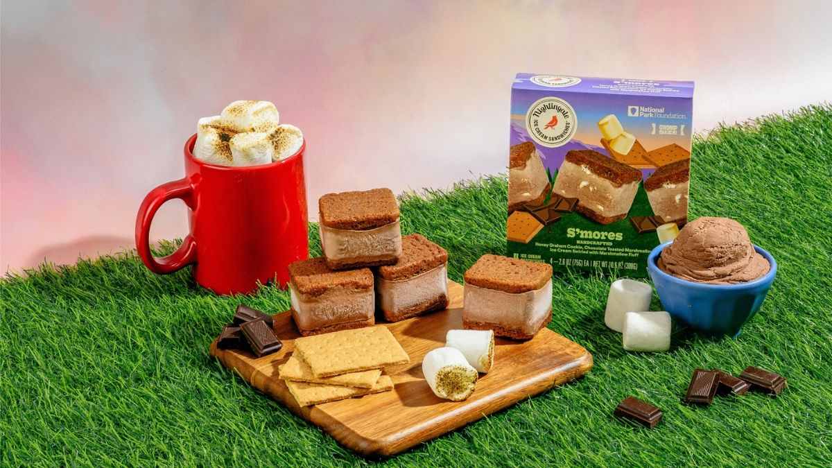 This image shows the newly launched S'mores Ice Cream Sandwich