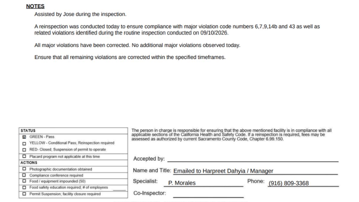 Screenshot of the reinspection report