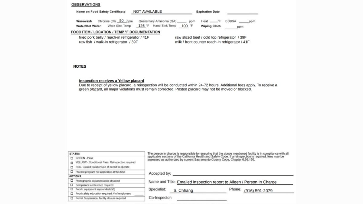 Rao Thai Eatery Health inspection report image