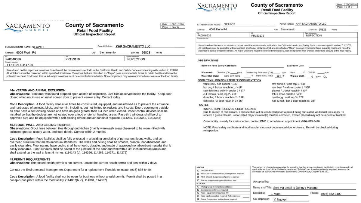 Seapot Health Inspection report image