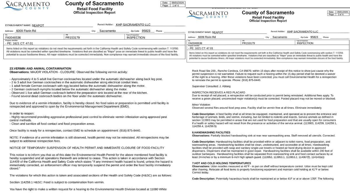 Screenshot of the official report
