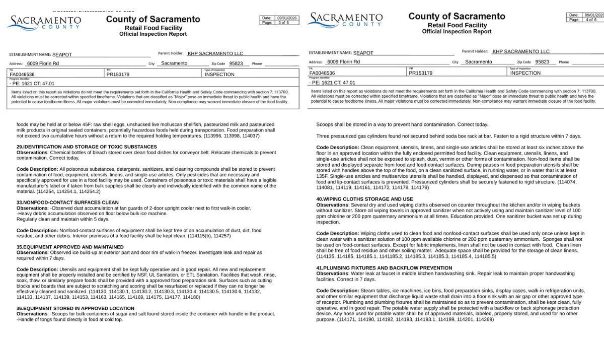 Screenshot of the violations