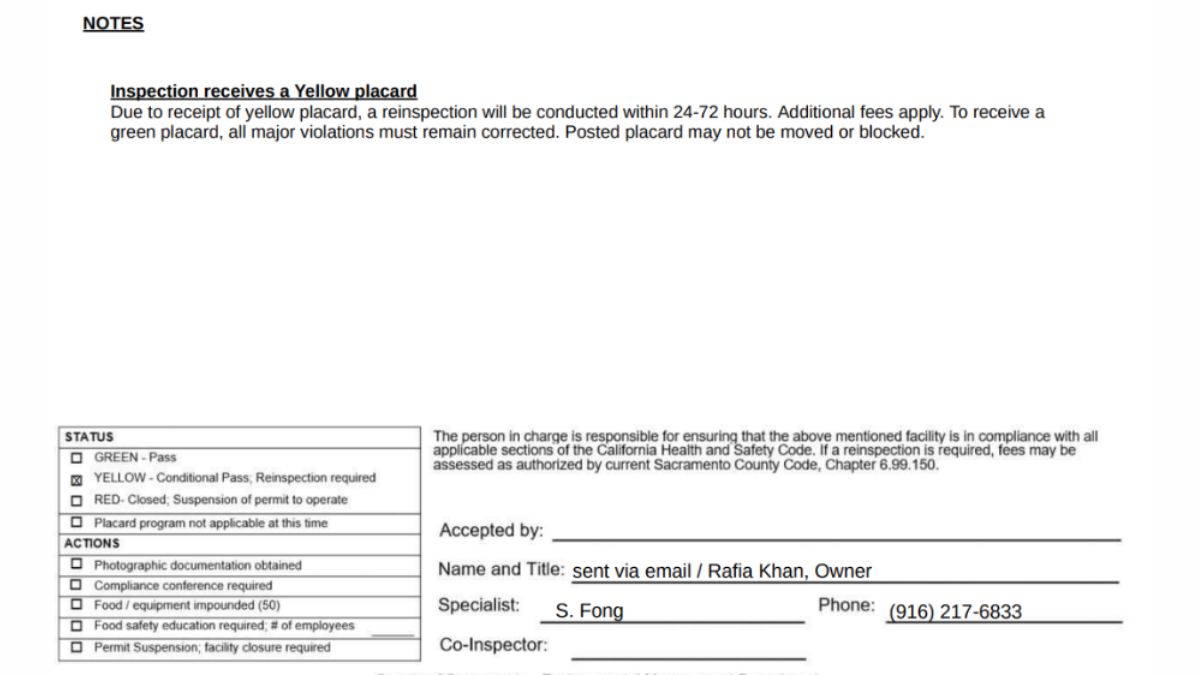 Screenshot of Desi Curry inspection report