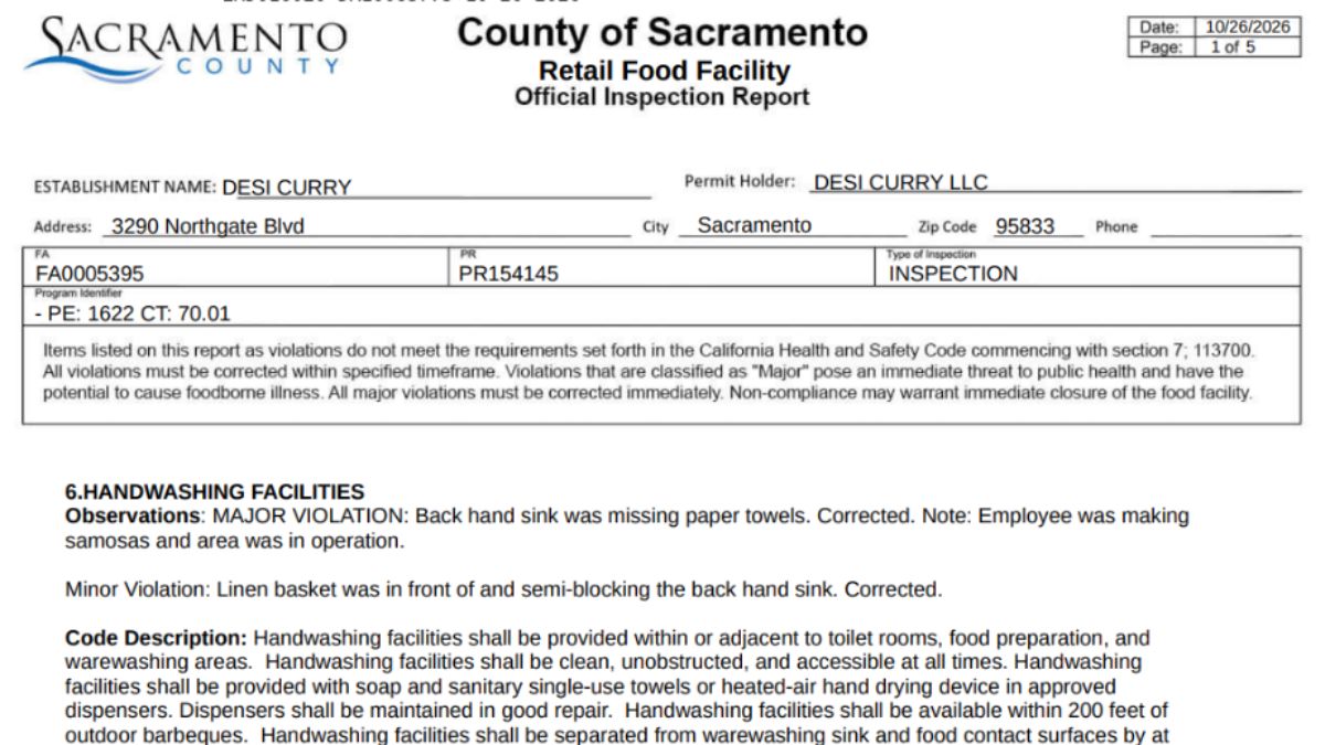 Official inspection report screenshot