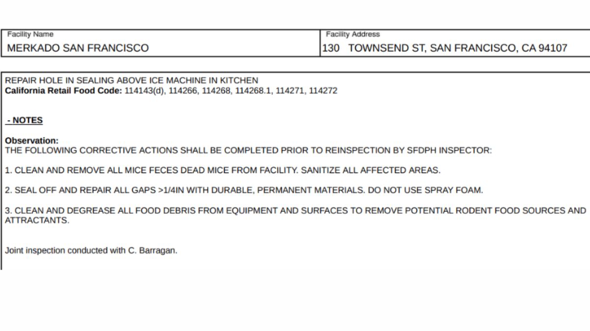 Screenshot of the comments in the Merkado inspection report